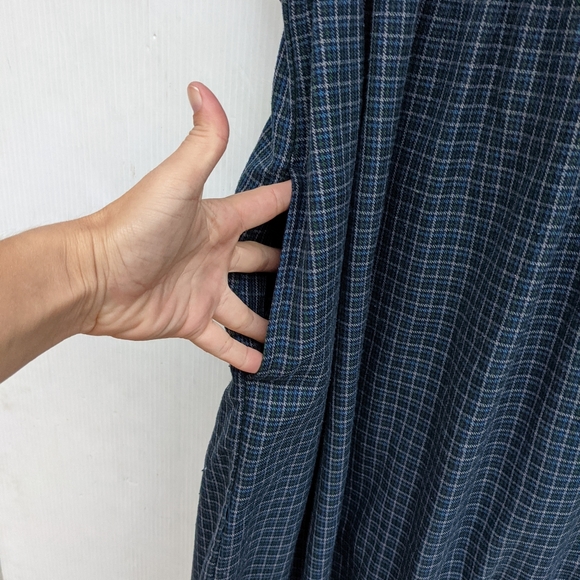 VINTAGE women's navy corduroy and plaid holiday overall pinafore jumper dress - Picture 4 of 10